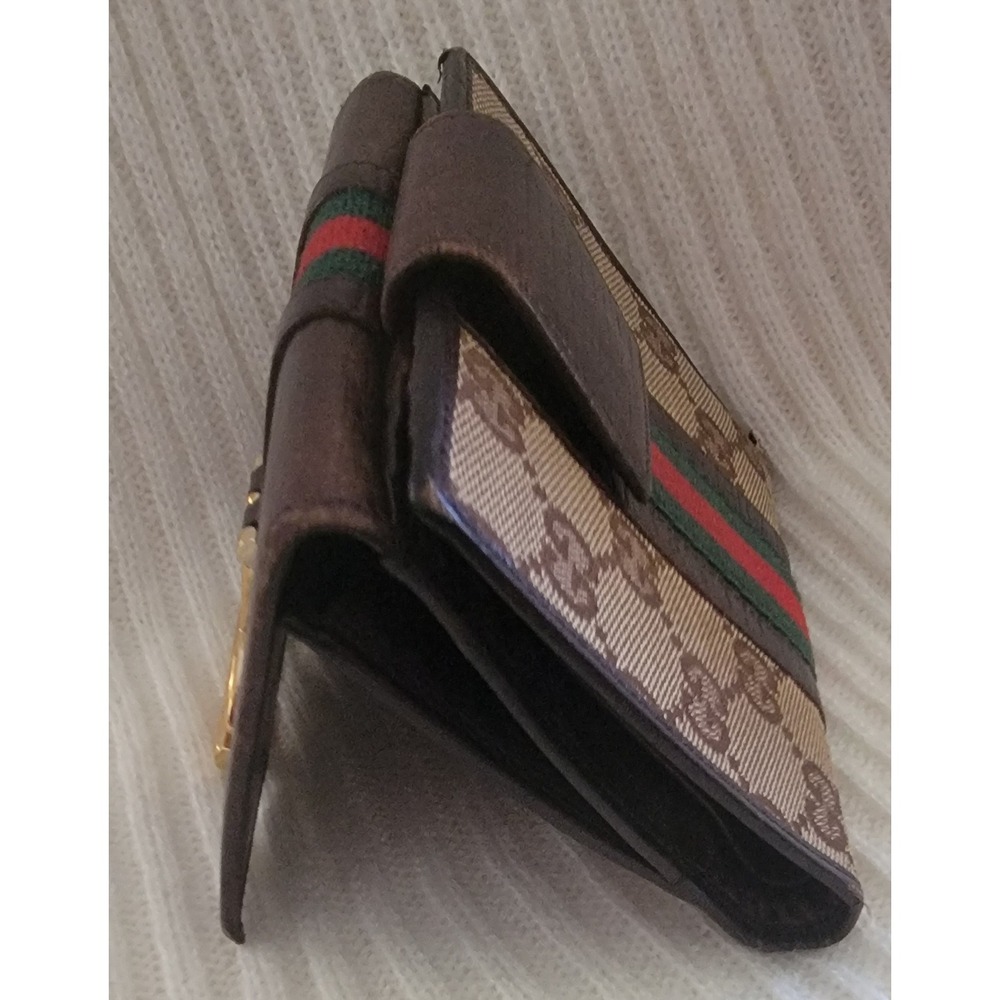 Gucci Vintage GG Supreme Sherry Line Web Bifold Wallet Brown Leather G Buckle - Picture 5 of 10